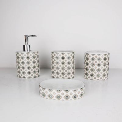 China High End Glossy Porcelain Stoneware Bathroom Accessories Set Soap Dispenser for sale