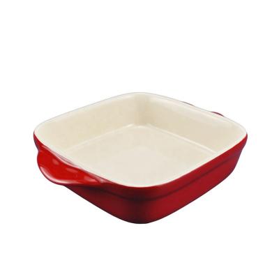 China Fantastic Brownies Cake Ceramic Bakeware Square Pan With Double Handle for sale