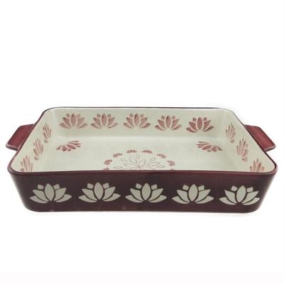 China Bread Making Household Stoneware Oven Tray Rectangle Baking Pan for sale