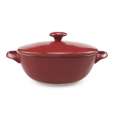 China Red Glazed Small Oval Ceramic Casserole Dish With Lid for sale