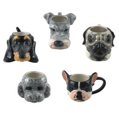 China La taza de café de cerámica del perro animal lindo de la cara 3d modificó pintado a mano para requisitos particulares en venta
