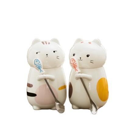 China Cuchara linda de la tapa del estilo 3D Cat Creative Ceramic Mugs With de la historieta en venta