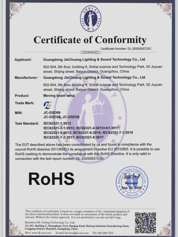 RoHS - Guangzhou Jiechuang Stage Lighting Equipment Co., Ltd.