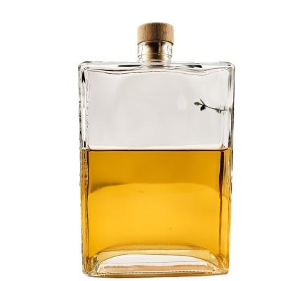 Chine Bouteille en verre de whisky transparente de 200 ml avec couvercle Le dernier design carré à fond plat à vendre