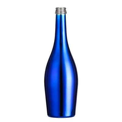 China Glass Collar Material 750ml Champagne Glass Bottle with Electroplated Finish and Cork for sale