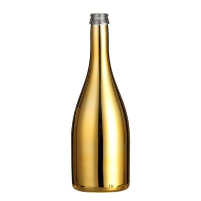 China Custom Glass Body Material Electroplated Blue Gold Sliver Champagne Bottle 750ml for sale