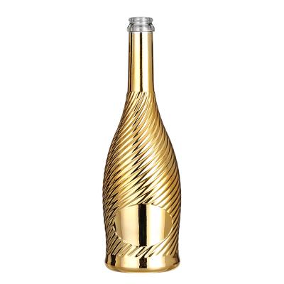 China UV Surface Handling Luxury Liquor Bottle 750ml Champagne Bottle in Golden Frosted Glass for sale