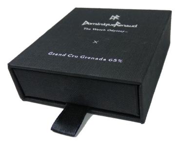 China Drawer Shape Black Color Paper Material Cardboard Box with Satin Handle for One Piece Chocolate Packing for sale