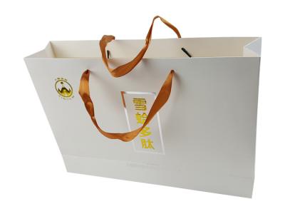 China White Color Gloss Art Paper Bags Custom Design Logo Gold Hot Stamping Embossing Craft Paper Bag for sale