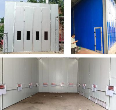 China 2*2.2kw Outlet Fans Bus Spray Booth with Front Door/Safety Door Ceiling Filter Rate 98% Te koop