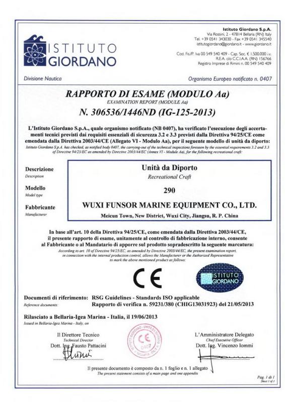 CE for Inflatable boat 2.9m - WUXI FUNSOR MARINE EQUIPMENT CO., LTD