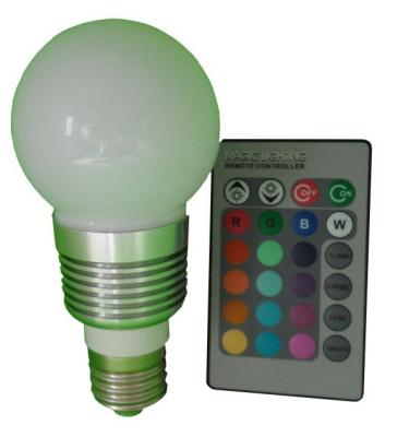 China B22 / E27 / E26 / E17 / E14 / GU10 LED Globe Light Bulbs, 3W RGB LED Bulb Lights With Remote Control for sale
