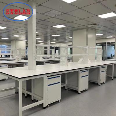 China Anti Corrosion Chemistry Lab Workbench Island With Cold Rolled Steel Frame for sale