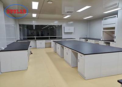 China Gray White Laboratory Casework With Black Phenolic Resin Countertop In College Lab for sale