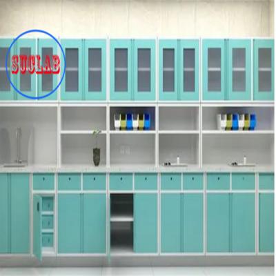 China Full Steel Handle Hospital Clinic Furniture Disposal Cabinet Price L 3000*W 600*H 850 To 900 Mm Three Section Slider for sale