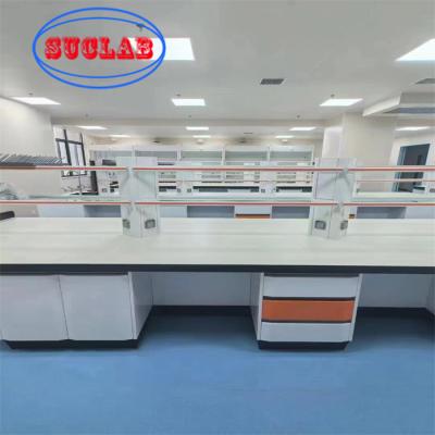 China Custom Chemistry Lab Bench With Ceramic Sink Epoxy Resin Top Insertion Aluminum Alloy Handle Te koop