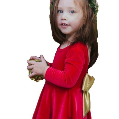 China 2021 Baby Twirl Dress Baby Girls Burgundy Anti-Static Velvet Children's Long Sleeve Dresses for sale