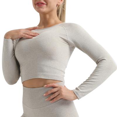 China New European and American breathable yoga seamless clothing long sleeve top fitness sportswear pioneer women à venda