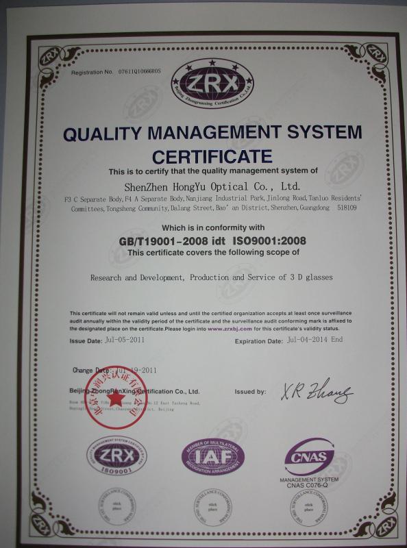 ISO9001:2008 - SHENZHEN HONY OPTICAL CO.,LTD