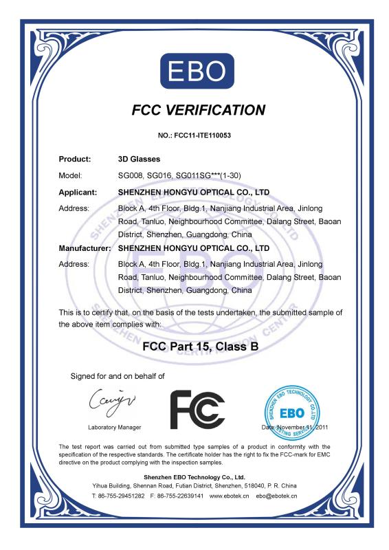 FCC - SHENZHEN HONY OPTICAL CO.,LTD