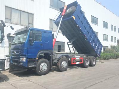 China SINOTRUK HOWO LHD 12wheels 8X4 400HP Blue Dump Truck For Mining Front Lifting 50Tons for sale