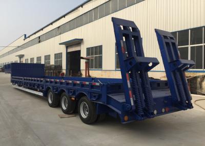 China 3 Axles 80 Tons 17m Hydraulic Flatbed Trailer For Loading Construction Machines for sale