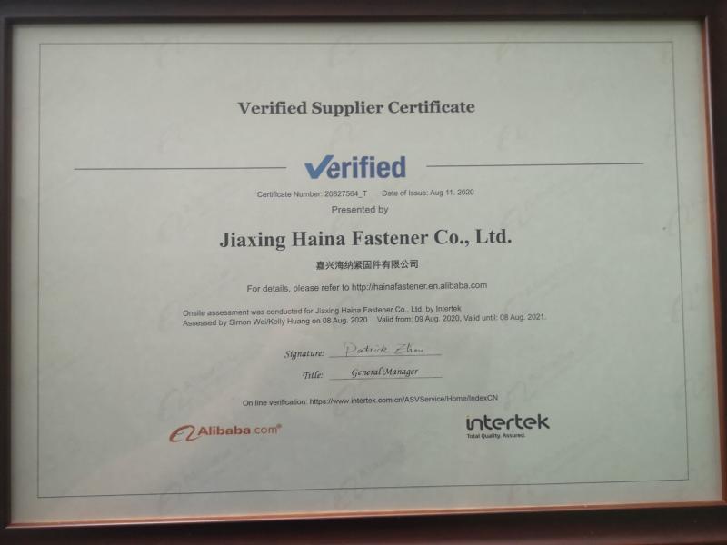 INTERTEK VERIFIED - Jiaxing Haina Fastener Co.,Limited