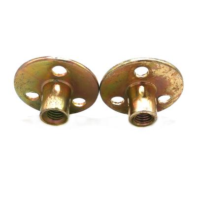 China Yellow Zinc Plated Round Base M10 T Type Tee Nut With 3 Hole Round Base for sale