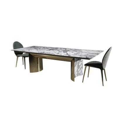 Chine Les meubles de luxe de marbre italiens de salle à manger de style ont mis la table de salle à manger de jambe d'acier inoxydable à vendre