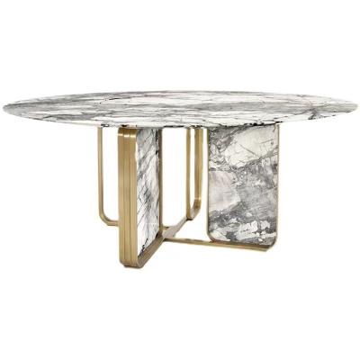 China Rotating Round Marble Dining Table Stainless Steel Legs Custom Simple Nordic Style for sale