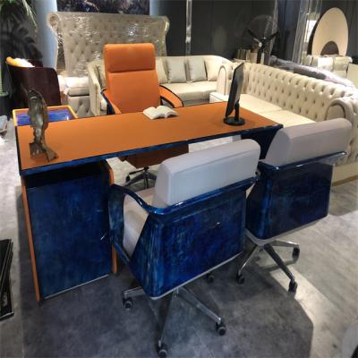 China Well Padded Office Table And Chair Combo Leather Boss Official Table And Chair for sale