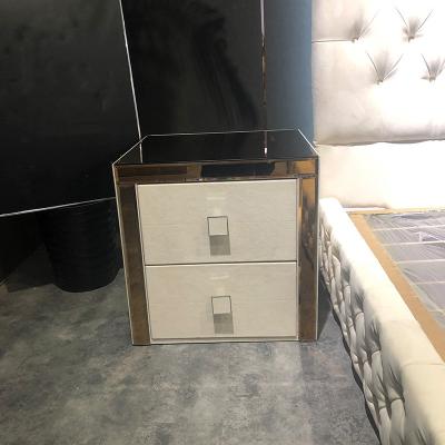 China Dark Brown Leather Bedside Tables With Glass Top Hotel Vill for sale