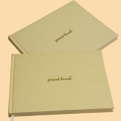 China Customize B5 Linen Fabric Blank Hardcover Guest Book Gold Hot Foil Stamping Cover for sale