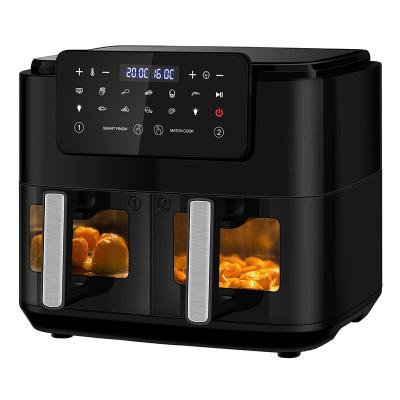 China Oil Free Dual Zone Air Fryer 9L Large For Family With 2 Drawers 10 Presets 2400W Low Fat for sale