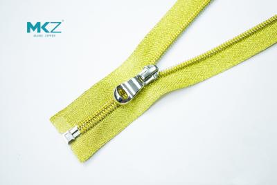 China Yellow Green Nylon Clothing Zipper , #3 Two Way Open Ended Zippers for sale