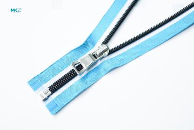 China Plated Platinum Puller Black Teeth 4'' Nylon Coil Zip , MKZ Open Ended Zips For Jackets for sale