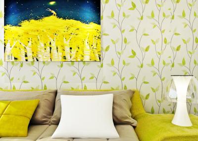China Breathable Asian Style Wallpaper For Hotel Bedroom Decor Green Leaves Pattern for sale