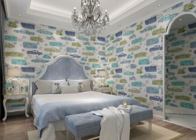China Eco Friendly Kids Bedroom Wallpaper , Children's Room Wallpaper Car Pattern for sale
