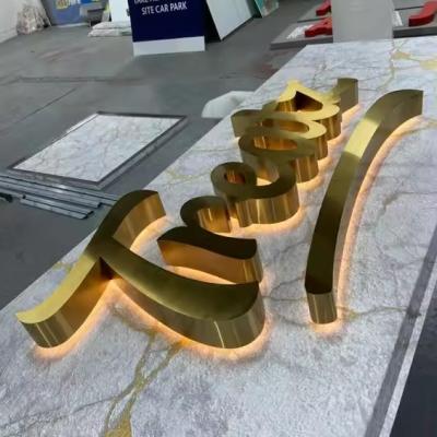 China Plug Power Supply Snow 3d Letters Golden Led Backlight Letters Sign for Shopfront Closed Signs Stainless Steel for sale