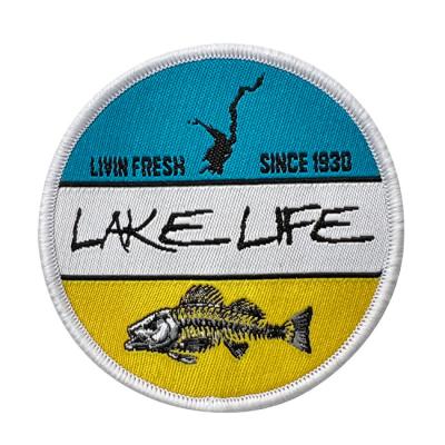 China Lake Life Custom Embroidery Patches OEM Iron On Woven Patch For Shirt Clothing for sale