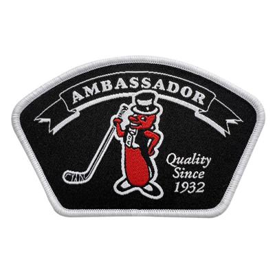 China Custom Iron On Woven Patches Golf Club Clothing Brand Patches For Uniform for sale