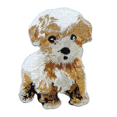 China Cute Custom Embroidered Back Patches Dog Fabric Material Adhesive Backing for sale