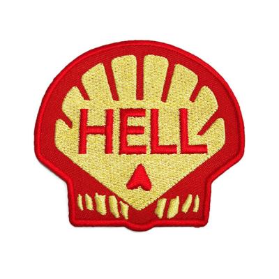 China Twill Iron On Custom Embroidered Patches Merrow Border Heat Cut Border for sale