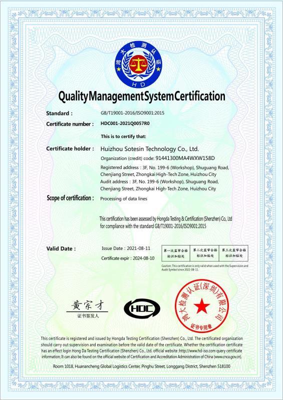 ISO9001 - Huizhou Huazhao Technology Co., Ltd.