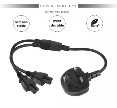China C5 UK 3 Pin Power Cord ,  2 In 1 Y Type Electronic Power Cable for sale
