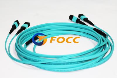 China Aqua Multi Fibers 24 Cores MTP/MPO Fiber Breakout Cable Female to Female for sale