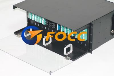 China 4U uso terminado el panel del cable OM3 de los casetes del metal de la fibra óptica MPO MTP en venta