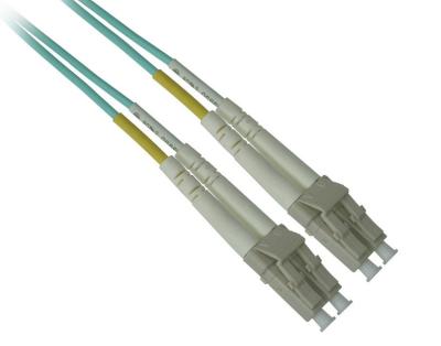 China Aqua LC Fiber Optic Patch Cables Duplex OM3 Multimode Plenum Optical Fiber Cable for sale