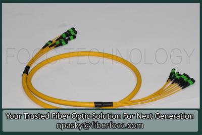 China MTP MPO Multiple Fibers OS2 Singlemode Breakout Patch Cable Yellow Jacket for sale