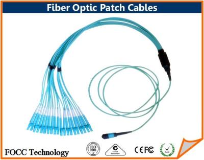 China Fiber Optic 24 Strands MPO to LC Breakout OM3 Multimode Patch Cables for sale